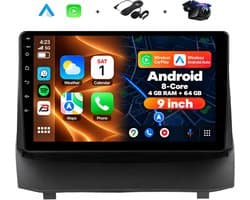 Boscer 2 Din Autoradio - Geschikt voor Ford Fiesta (2009-2014) - Draadloos Apple CarPlay & Android Auto - 8-Core Snapdragon - 9 Inch HD Touchscreen - Android 15 - 4+64GB - Interne Koeling - WiFi & Bluetooth - Camera & Microfoon