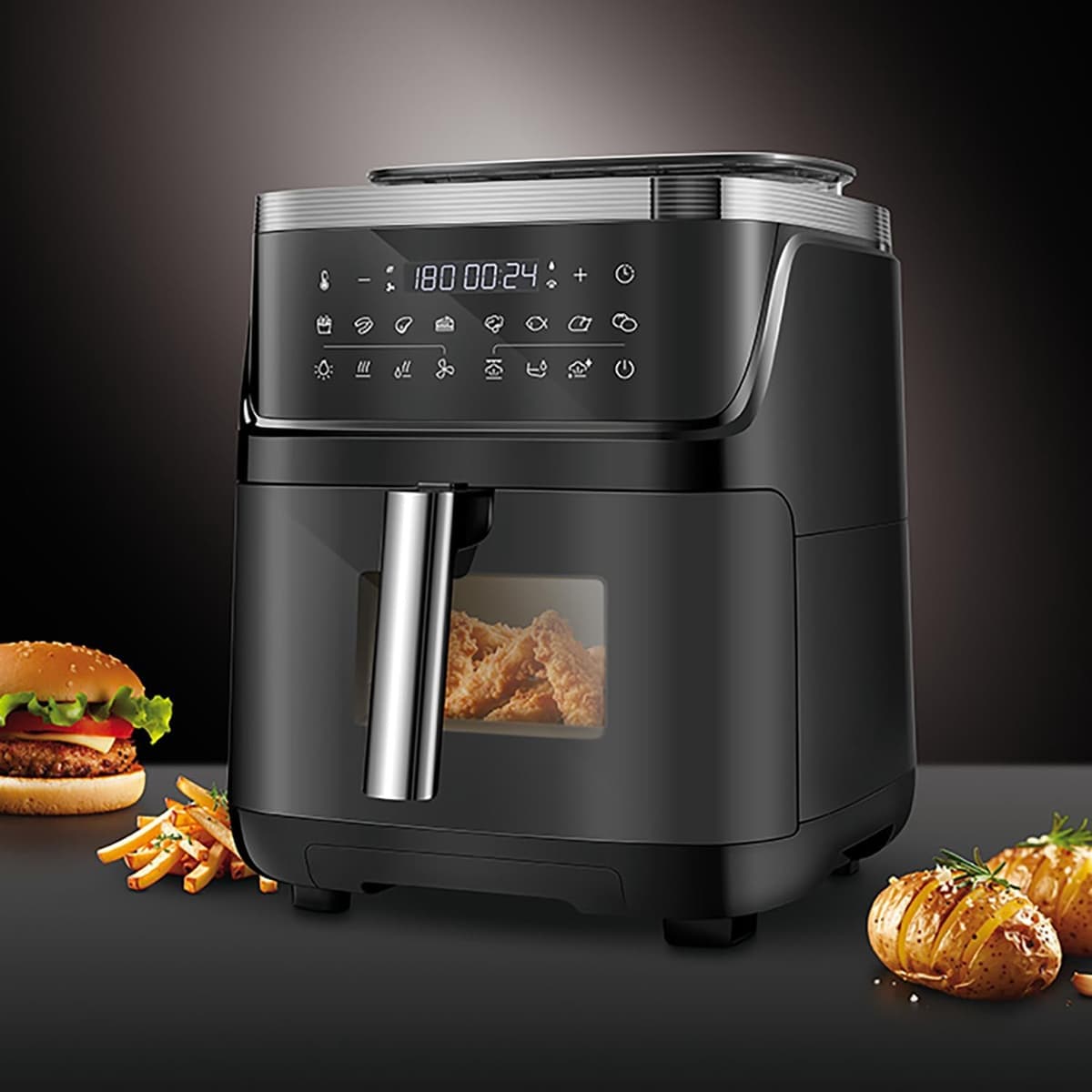 Airfryer met Stoomfunctie - 7 Liter - Heteluchtfriteuse - Digitale Air Fryer - Kijkvenster - Binnenverlichting - Instelbare Temperatuur - Zelfreinigingsprogramma — afbeelding 1