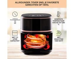 Airfryer Met Stoomfunctie - 7,5 Liter - 1500 W - 16 Kookprogramma’s - Touchscreen - Instelbare Temperatuur - Timer - Vaatwasserbestendige Onderdelen - Zwart