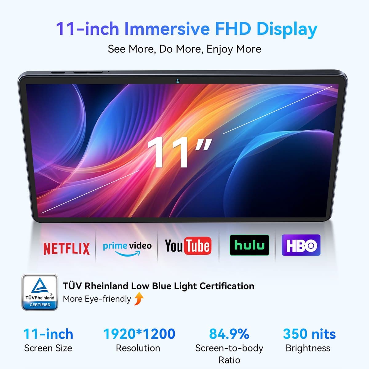 Tablet Android 11 Inch - 24 GB RAM 256 GB Opslag - IPS Scherm - Android 15 Systeem - Dual 4G LTE + 5G WiFi — afbeelding 1