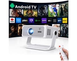 Draagbare Beamer 450 ANSI Lumen - WiFi 6 Android TV - 3840 x 2160 Resolutie - LED - Wit-grijs - Voor Thuisbioscoop
