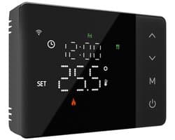 Thermostaat WiFi 503, werkt op batterijen, zwart, voor gasketel, wand- of inbouwmontage, Box 502 en 503, wekelijkse programmering, touch-display 120 x 86 mm, app-bediening en handleiding