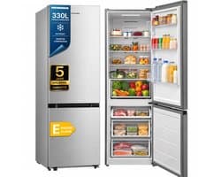 Heinner HCNF-M330INVSE++ Koel-vriescombinatie – 330 L – Total No Frost – Inverter Compressor – Energieklasse E – Elektronische Bediening – Super Cooling-functie – Kinderslot – LED-verlichting – Zilver – 5 Jaar Garantie