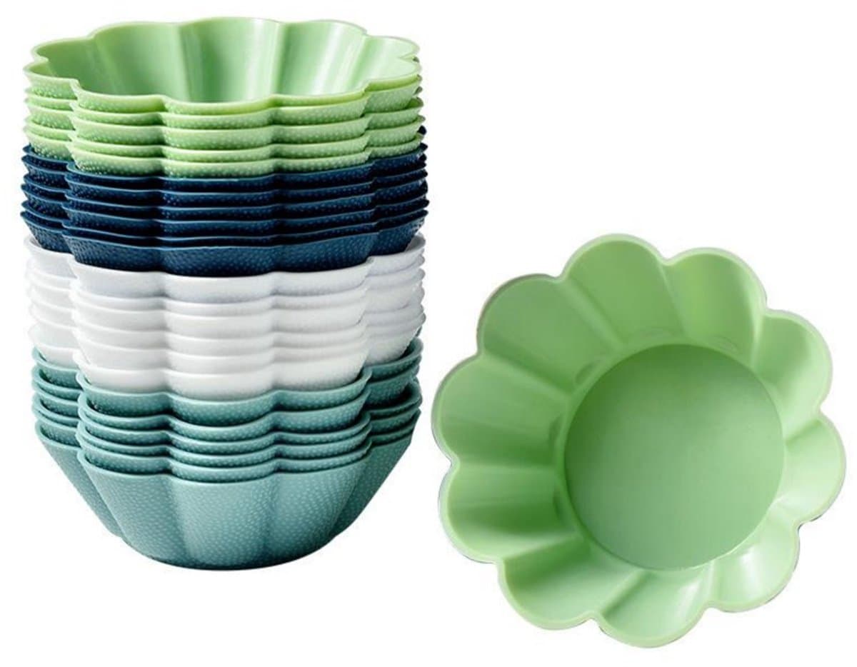 Taartvormpjes - 6,5*6,5*2,5 cm - Set van 24 - Siliconen taartvormpjes - Bakvormen - Geschikt voor het maken van muffins, taarten, gebak en pudding - Herbruikbare muffinvormpjes - Geschikt voor ovens en airfryers - Bloemvorm met tien blaadjes — afbeelding 1