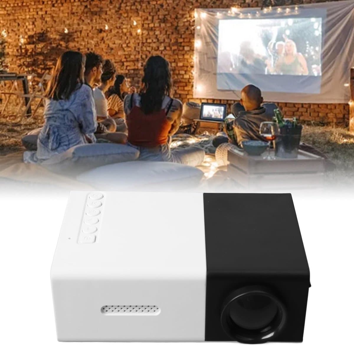 Miniprojector, 1080P Full HD-videoprojector, Draagbare Buitenbioscoopprojector, Hifi-stereoluidsprekers, HDMI, USB, Smartphone, Tablet, Tv-sticks — afbeelding 1