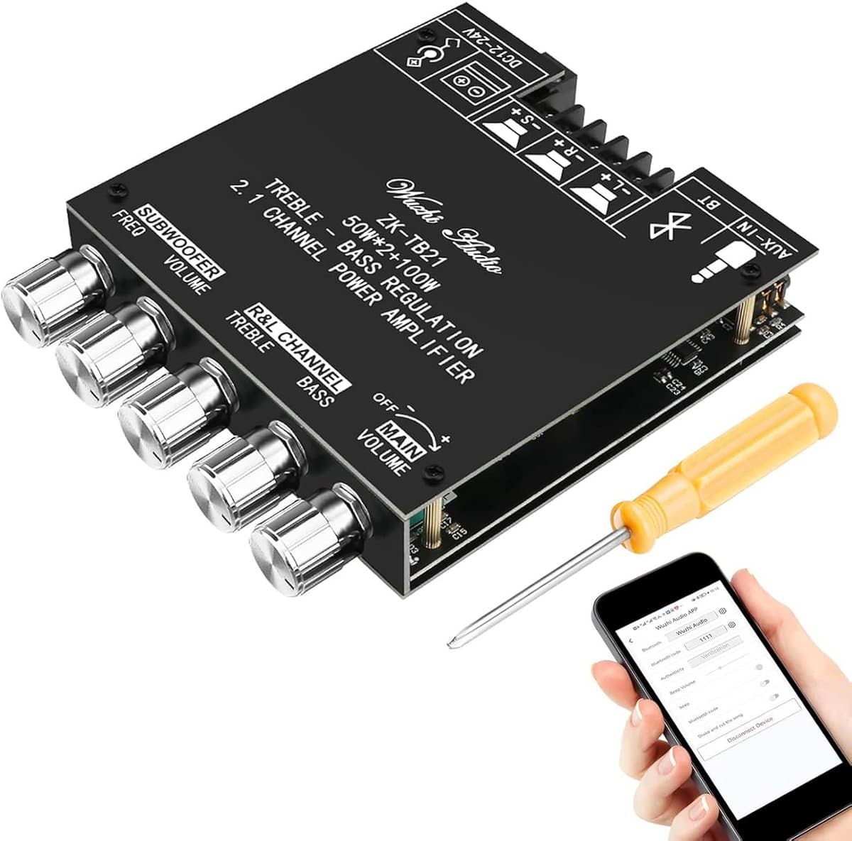 Bluetooth 2.1 Hifi Stereo Audio Versterker Module Klasse D - 2x50W + 100W Subwoofer Eindversterker Bord — afbeelding 1