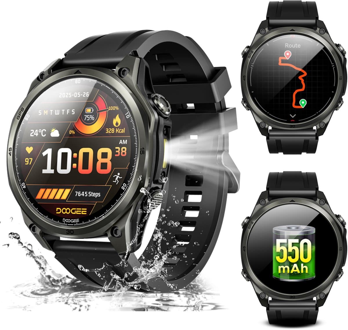 DOOGEE Anywise W1 Smart Watch - AI-spraakbesturing - Videobellen - Elke polsmaat - GPS - Gratis kaartmateriaal - 18 dagen batterijduur - Fitnesstracker - 170+ sportmodi - 5 ATM waterdicht - voor Android en iPhone — afbeelding 1