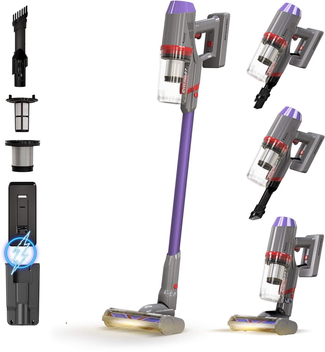 TurboTronic C27 Steelstofzuiger met kruimeldief zonder zak - Draadloos - Hoge zuigkracht - HEPA - lichtgewicht - 2 Snelheden - ECO-vriendelijk - Harde en zachte vloeren - Paars — afbeelding 1
