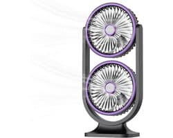 Tafelventilator - Bureauventilator - Tafelventilator Oplaadbaar - Tafelventilator Draadloos - 5 Snelheidsstanden - Dubbele Ventilator - Verkoelende En Stille Bureauventilator Voor Kantoor, Thuis, Slaapkamer, Camping - Grijs — afbeelding 1