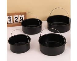 Set van vijf stuks (15 cm + 18 cm + 20 cm + 23 cm + 15 cm), verdikte cakevormen met koolstofstalen handvat, ronde accessoires voor huishoudelijke airfryer, antiaanbaklaag, bakmandje, pizzapan.