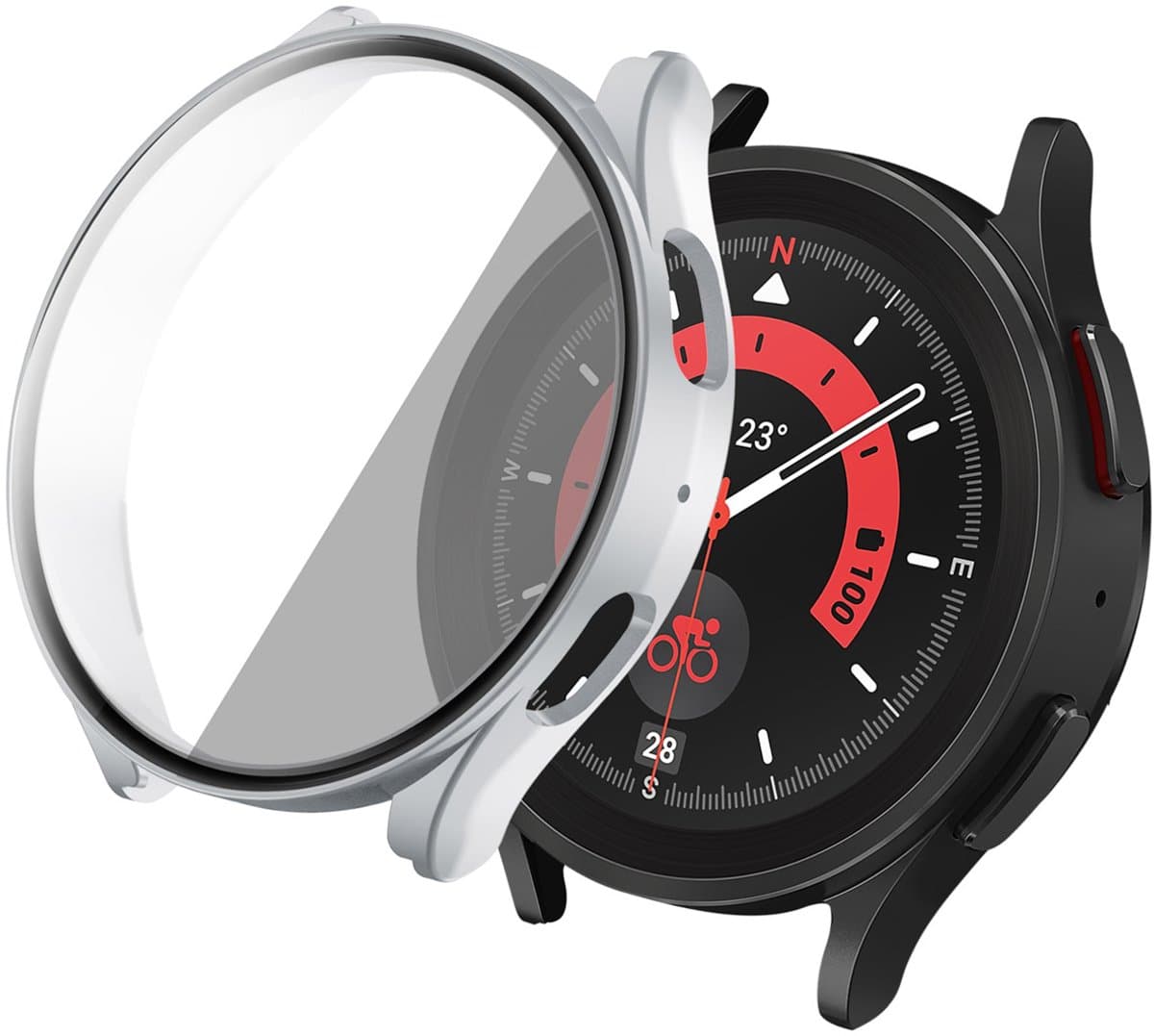 Screen protector - Geschikt voor Samsung Galaxy Watch 5 - 40 mm - Full Cover Hard Case / Beschermend Hoesje - Zilver — afbeelding 1