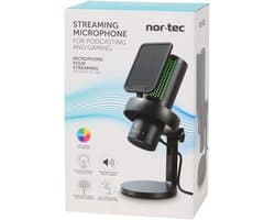 Nor-Tec Streaming Microfoon | USB Microfoon Gaming | Microfoon Podcasting | Professionele Condensator Microfoon | LED Verlichting 6 Modi | Cardioïde Richting | Microfoon voor PC Laptop PS5 | Volume Knop | 180° Verstelbare Standaard