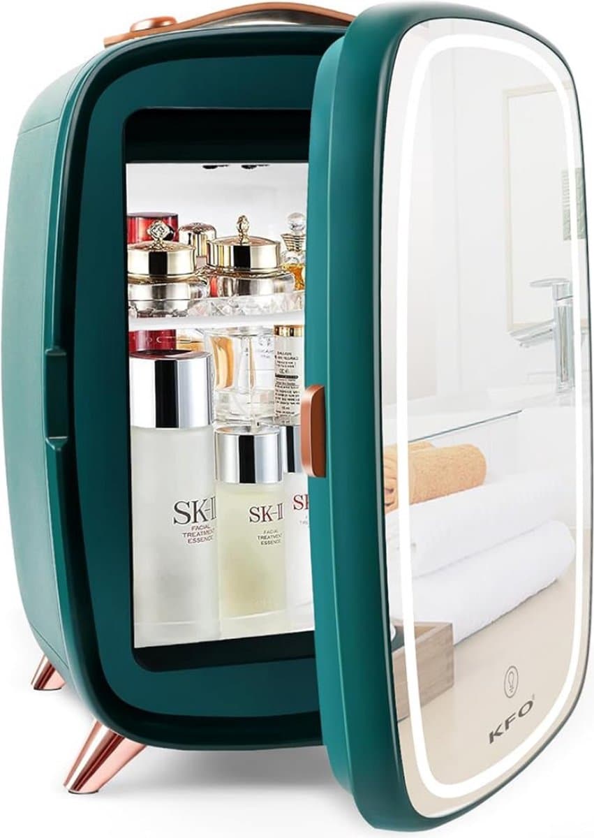 Skincare Beauty Fridge – Mini Koelkast – Minibar – 6 Liter – Slaapkamer – Stijlvol – Met LED Spiegel – Groen — afbeelding 1