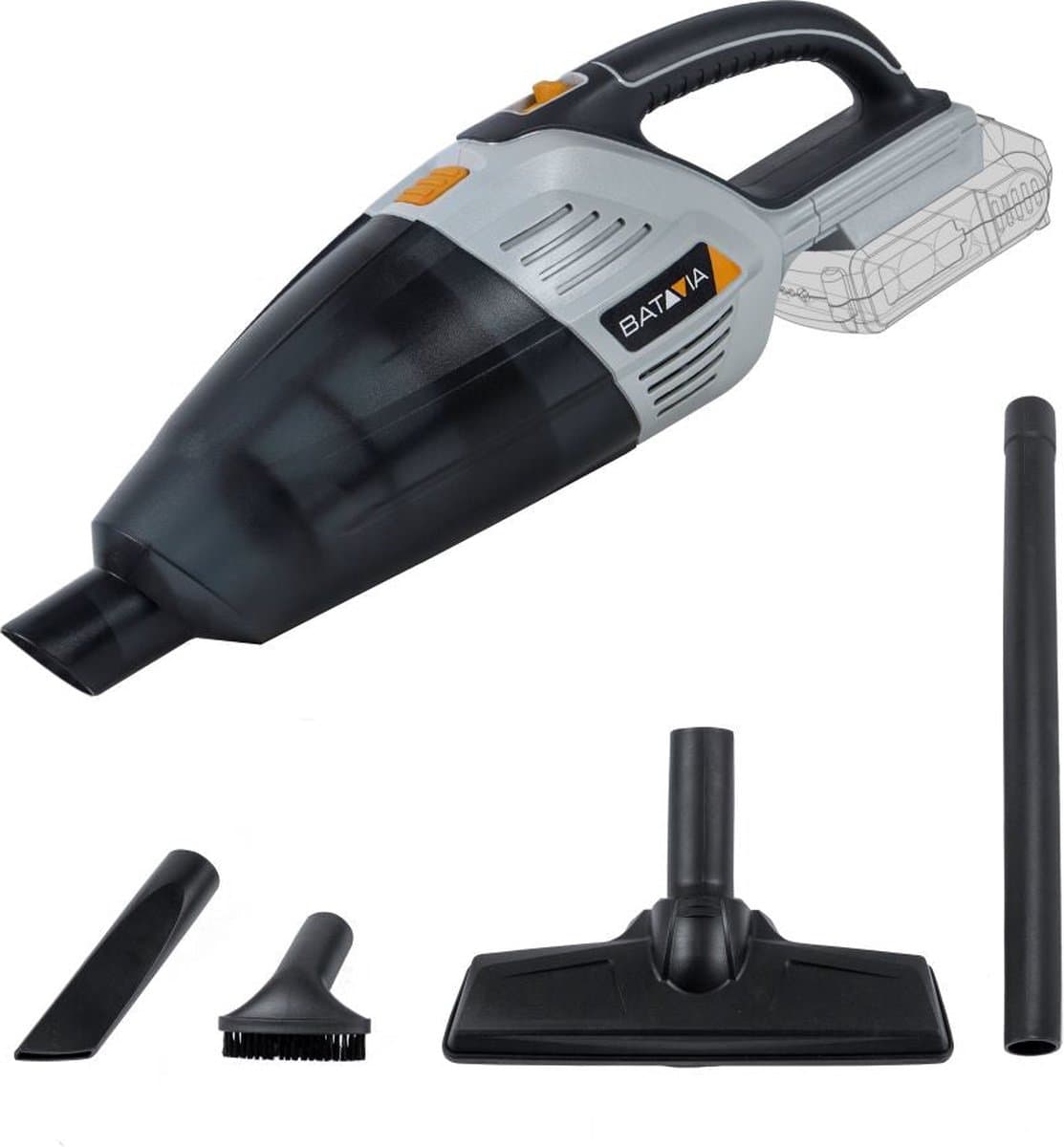Batavia Accu 18V handstofzuiger - Excl. Accu en Oplader - 4.10 Kilopascal - Reservoir capaciteit 0.50 L - Incl. verlengbuis en mondstukken - Maxxpack — afbeelding 1