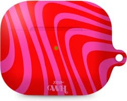 xoxo Wildhearts hoesje geschikt voor AirPods Pro - Berry Much - Matte - Ook als telefoonhoesje verkrijgbaar - schokbestendige case - koptelefoon hoesje - Mat - Beschermhoes met golvende print - golven - Rood - Roze