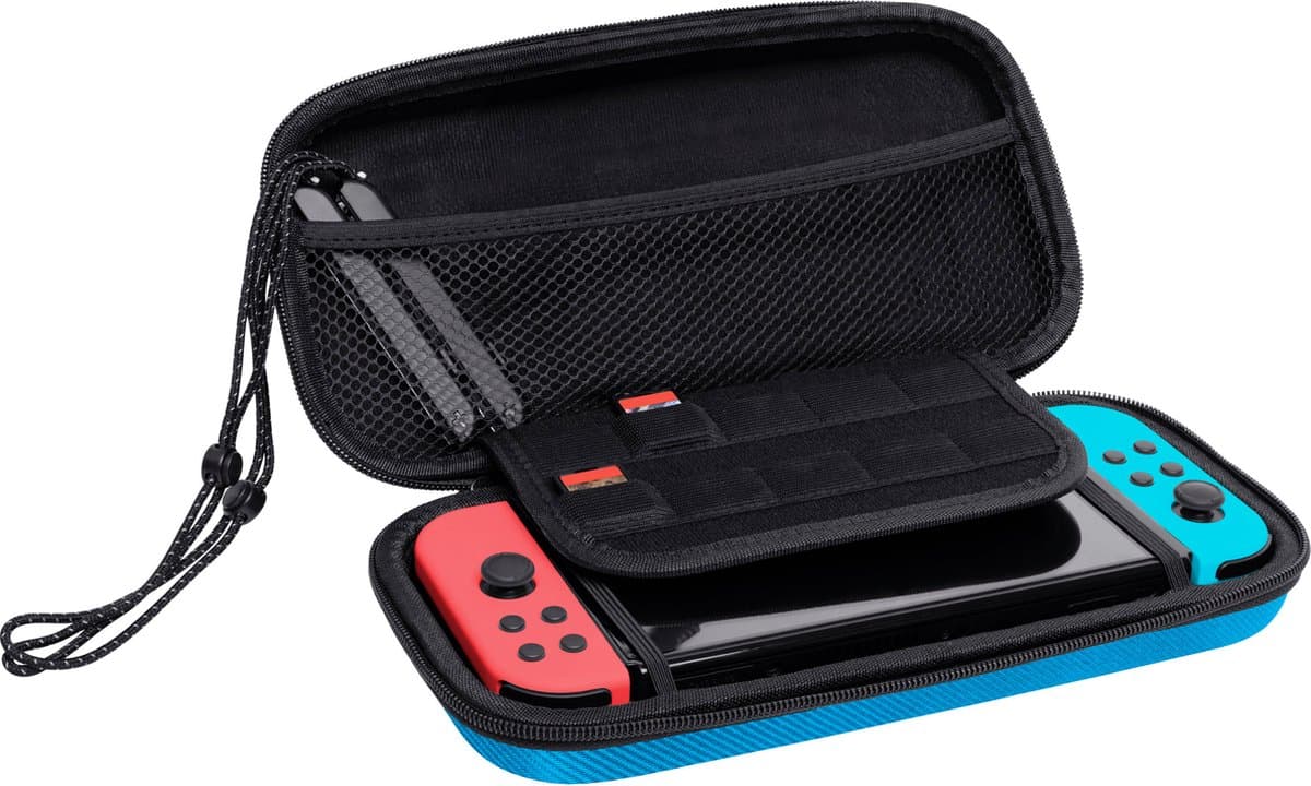 Trust GXT 1248 – Beschermhoes voor Nintendo Switch – Switch case – Hard case – Extra opbergruimte voor 4 Joy-Cons, 10 spellen en kabels - Blauw/Rood — afbeelding 1