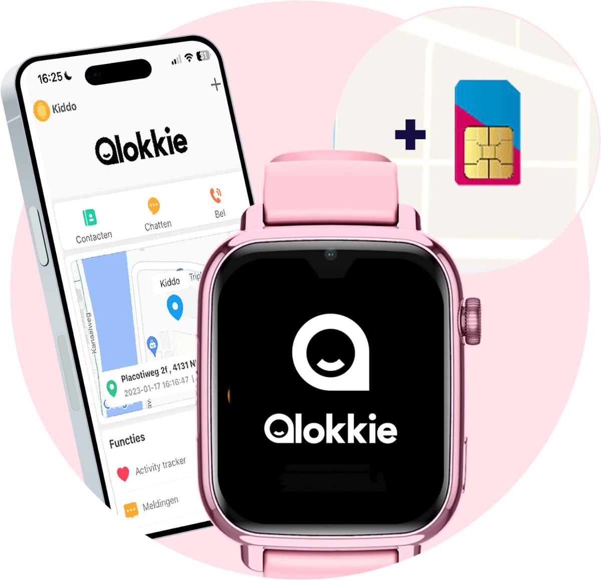 Qlokkie Kiddo Explore - GPS horloge kind - Smartwatch kinderen - GPS tracker kind met nauwkeurige locatiebepaling - GPS horloge kind met simkaart - Stel veilige zones in - SOS functie - Whatsapp - Roze — afbeelding 1
