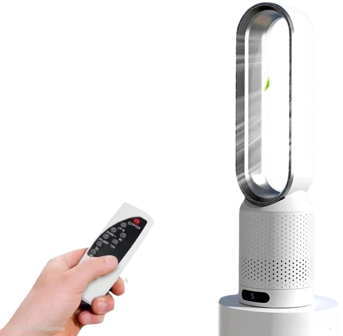 Ventilator - Torenventilator - Luchtzuivering - Elektrische Ventilator - Bladloos - Ultra Stil - 8 Windsnelheden - 90° Oscillerend - Met Afstandsbediening - Timerfunctie - Zilver - Modern Design - Bureau - Slaapkamer - Woonkamer - Kantoor — afbeelding 1
