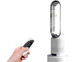 Ventilator - Torenventilator - Luchtzuivering - Elektrische Ventilator - Bladloos - Ultra Stil - 8 Windsnelheden - 90° Oscillerend - Met Afstandsbediening - Timerfunctie - Zilver - Modern Design - Bureau - Slaapkamer - Woonkamer - Kantoor