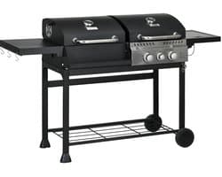 Gasbarbecue - Gasbarbecue en grill - Met slang, thermometer en warmhoudplaten - 5 Branders - Zwart + zilver