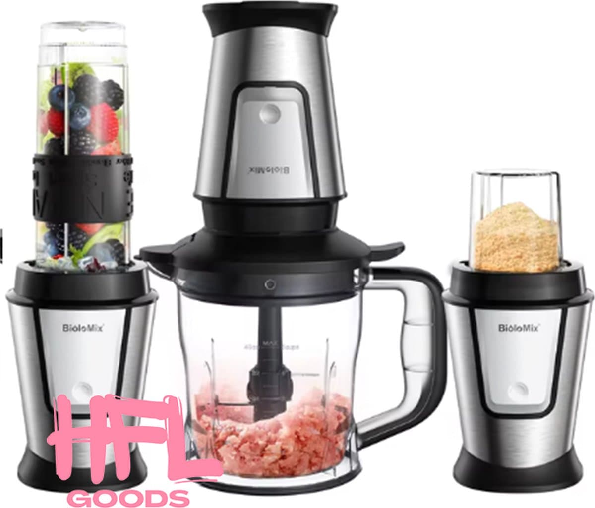 HFL Goods 3 in 1 Multifunctionele Keukenmachine - 700 Watt Draagbare Juicer - Smoothie Mixer - Voedsel Chopper — afbeelding 1