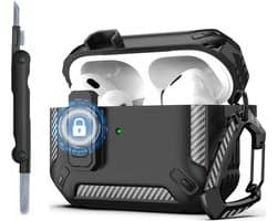 Sounix Hoesje geschikt voor Airpods Pro 1 / 2 - Met schoonmaak borstel - Airpods Pro Hoesje - Armor Case met Lock - Zwart