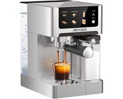 AIRMSEN Espressomachine - 20 Bar - Met Automatische Melkopschuimer - Pistonmachine - Zilver