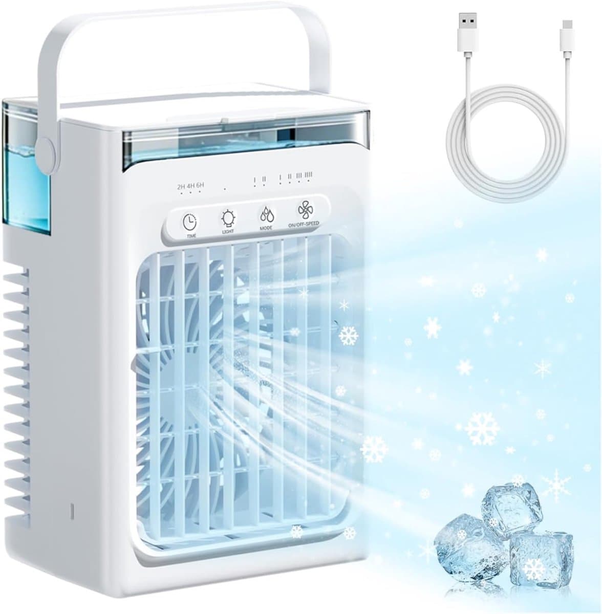 Mini airco 4-in-1 draagbare luchtkoeler met 1000 ml watertank, 3 snelheden, USB en timer — afbeelding 1