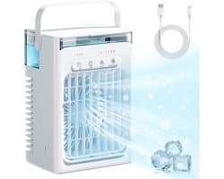Mini airco 4-in-1 draagbare luchtkoeler met 1000 ml watertank, 3 snelheden, USB en timer