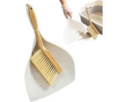 Handbezem en schep - Veegset - Kruimels opruimen - Ergonomisch houten handvat - 22.5 x 5.5 x 33.5 cm - Wit
