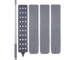 Intrekbare stofreiniger - Herbruikbare dweil - Efficiënt afstoffen - 360 graden draaibare kop - 42 cm - Grijs