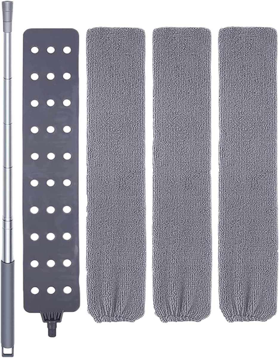 Intrekbare stofreiniger - Herbruikbare dweil - Efficiënt afstoffen - 360 graden draaibare kop - 42 cm - Grijs — afbeelding 1