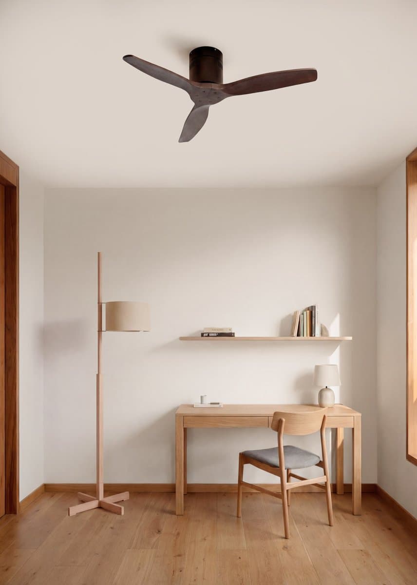 CREATE - Plafondventilator silent 100% hout 40W (Ø112cm) - Geen licht - Controller voor wandmontage + Afstandsbediening - 6 snelheden - Programmeerbaar - WIND CALM NATURAL WOOD — afbeelding 1
