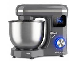 Vivid Green 2000W Keukenmixer - Timer & Automatische Stop - Geschikt voor Zwaar Deeg - 6,2L Mengkom - Keukenmachine - Keukenrobot - Grijs