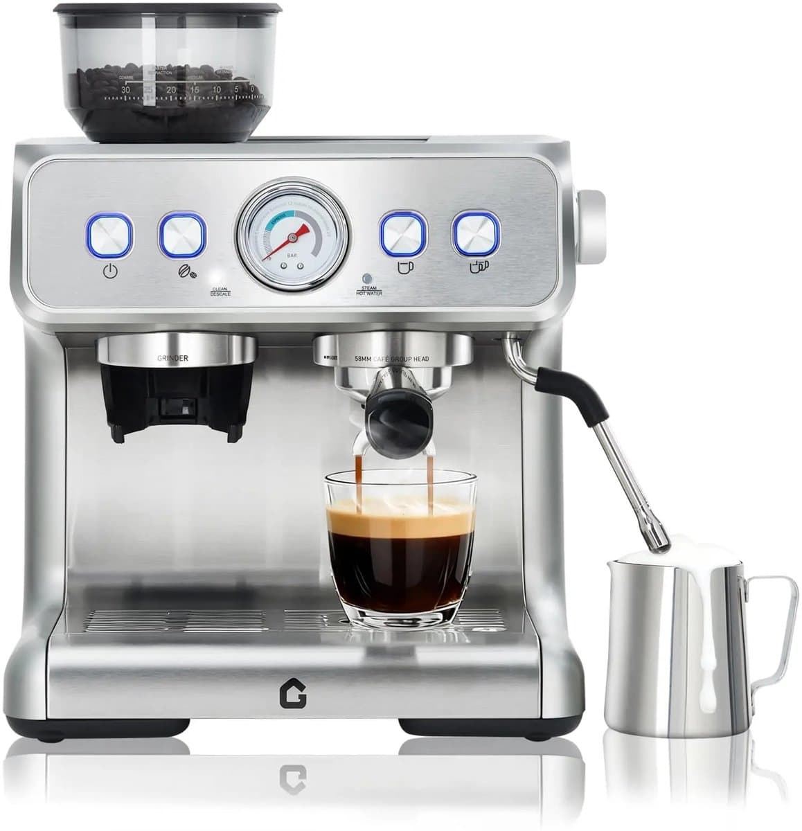 DIMICO - 20 Bar Espressomachine met Koffiemolen en Melkopschuimer - Espressomachines – RVS Koffiemachine 2,8L met Instelbaar Shotvolume voor Espresso, Cappuccino en Latte — afbeelding 1
