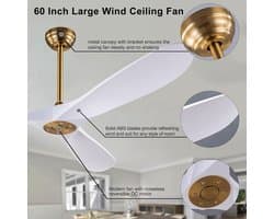 Plafondventilator - Ventilator Plafond - Binnen en Buiten Gebruik - Omkeerbare DC Motor - 60 Inch - Goud Wit