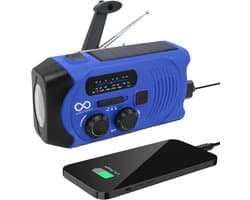 Noodradio - Solar - Opwindbaar - Blauw - Powerbank Zonne-energie - Zaklamp - Opwindbare Radio - Noodpakket