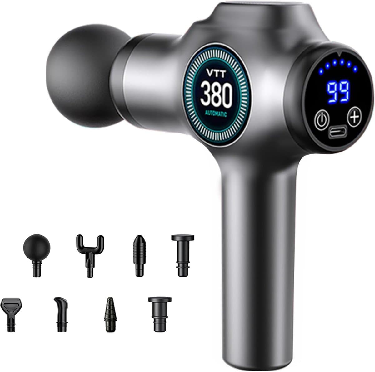 Massagepistool – 99 Snelheden, 9 Massagekoppen, LCD Touchscreen, USB-C Oplaadbaar Spiermassage Apparaat voor Rug, Schouders en Herstel — afbeelding 1