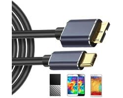 Externe Harde Schijf Kabel - USB C naar Micro-B - Snelle Data Overdracht - 3A Snelladen - 25 cm - Zwart
