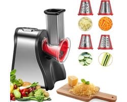 Elektrische Rasp 200 W - Groentesnijder en Kaasrasp met 4 Kegelmessen - Aardappelrasp voor Kaas, Wortels, Aardappelen en Groenten, Vaatwasserbestendig