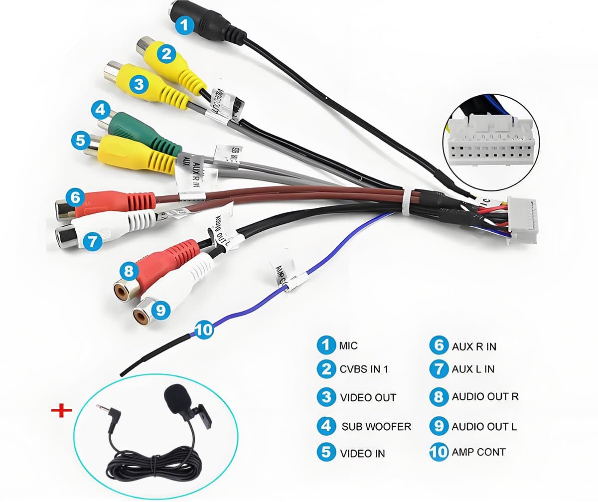 20-pins RCA Kabel + Extern Microfoon 2,5mm Handsfree-set voor Autoradio Multimediasysteem — afbeelding 1