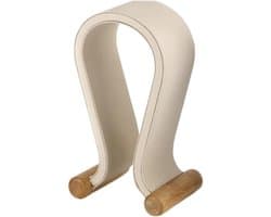 Koptelefoon Houder - Hoofdtelefoon Standaard - Bureau Display - PU Leer Hout - 15x12x25.5 cm - Beige