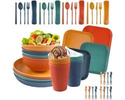 Complete 48-delige Onbreekbare Diner Set voor Kamperen, Lichtgewicht Plastic Borden en Schalen voor 4 Personen, Ideaal voor Buiten Eten, Magnetron- en Vaatwasserbestendig
