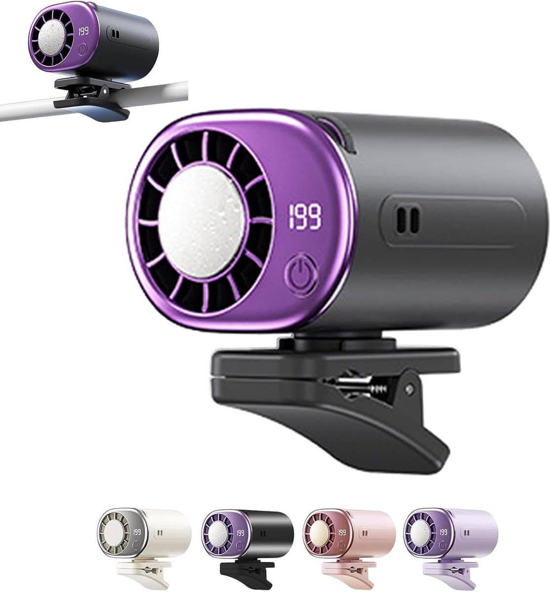 VHV - Ventilator - Tafelventilator - Mini ventilator - Clip ventilator - Met LED-display - Clip-on Airconditioner voor in de auto - Mini-koelsysteem voor auto's - 360° draaibaar - Verstelbaar - 199 snelheden - Grijs — afbeelding 1