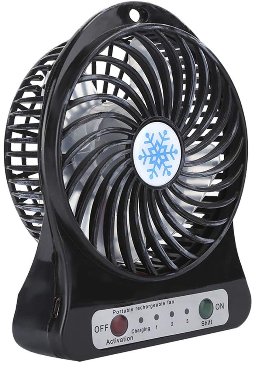 SPHProducts - Mini Tafelventilator - Draagbaar - USB Oplaadbaar - Zwart - Stil en Efficiënt - 3 Snelheden - Geschikt voor Thuis en Kantoor - Compact Model — afbeelding 1