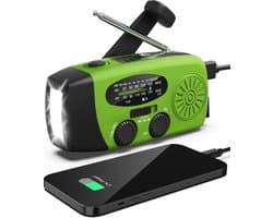 Radio Op Batterijen (Accu) Voor Rampen - Radio Opwindbaar - Noodradio - Noodradio Solar Opwindbaar - Multifunctionele Noodradio - Survival Radio - Zaklamp / Powerbank - Noodpakket - Noodrantsoen - Voor Rampen - Voor Camping - Draagbare Radio - Groen