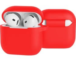Case - Geschikt voor Apple AirPods 4 - Siliconen Hoes met Clip - Silicone Hoesje Cover - Rood