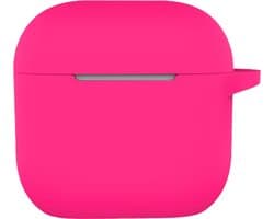 Hoesje - Geschikt voor Apple AirPods 4 - met Clip - Siliconen Hoes - Silicone Case Cover - Roze