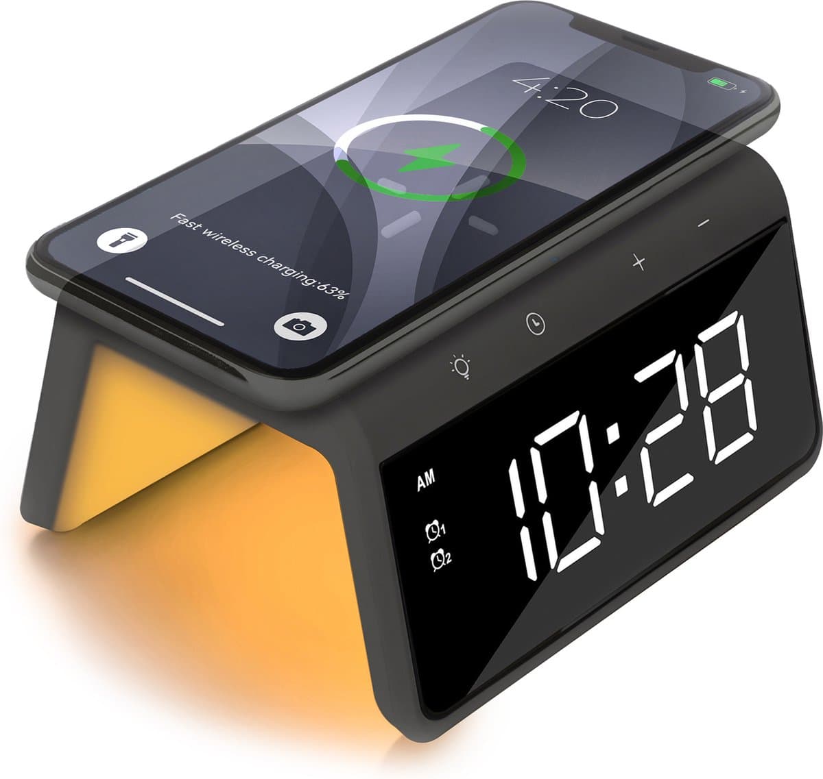 Caliber Wekker - Draadloze Oplader - Wake-up Light - Digitale wekker - Wekkers digitaal - Digitale klok - Antraciet Grijs (HCG019QI-SG) — afbeelding 1