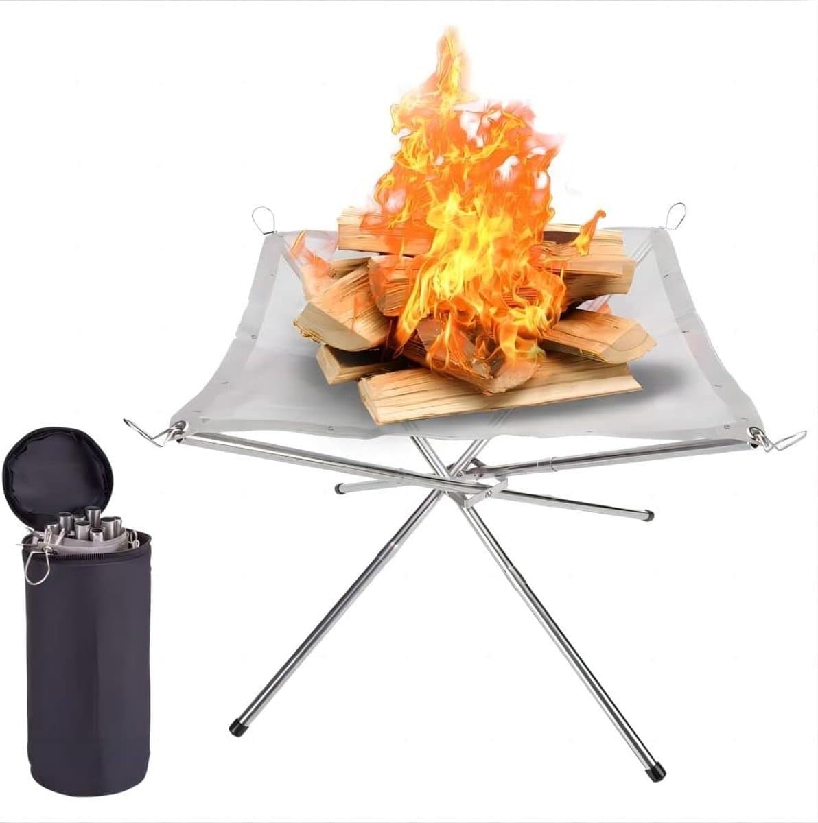 Opvouwbare vuurplaats, draagbare opvouwbare 304 roestvrijstalen gaas campingvuurplaats voor picknick, kampvuur, houtgestookte vuurplaats met draagtas voor terras, camping, tuin - L (55,9 x 55,9 x 43,2 cm) — afbeelding 1